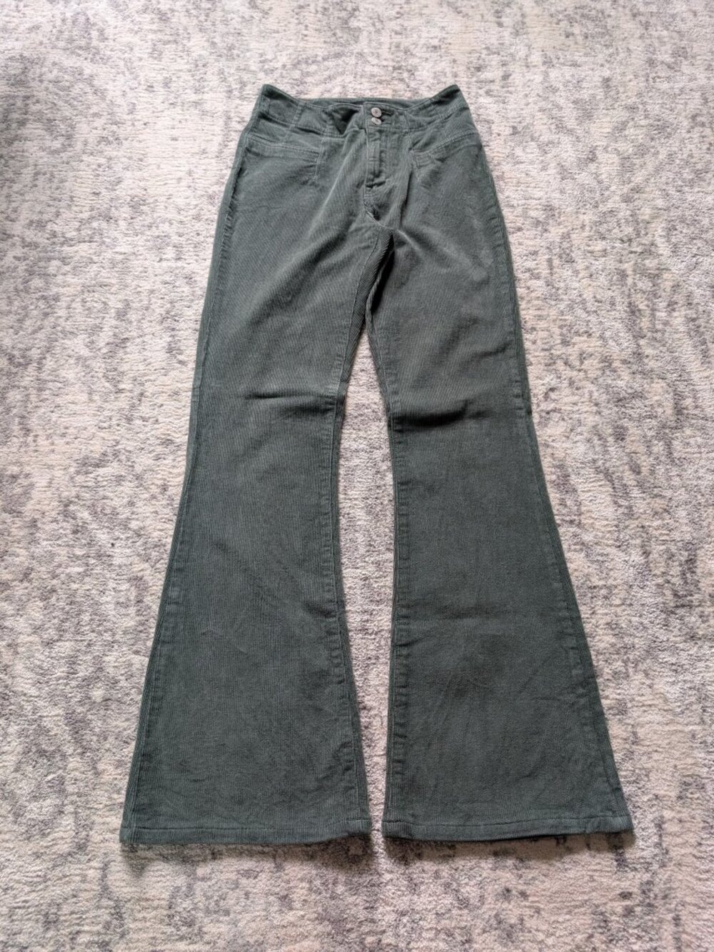 Lucky Brand Green Corduroy Flare Pants Womens 4/27R Wide Leg Boho Retro